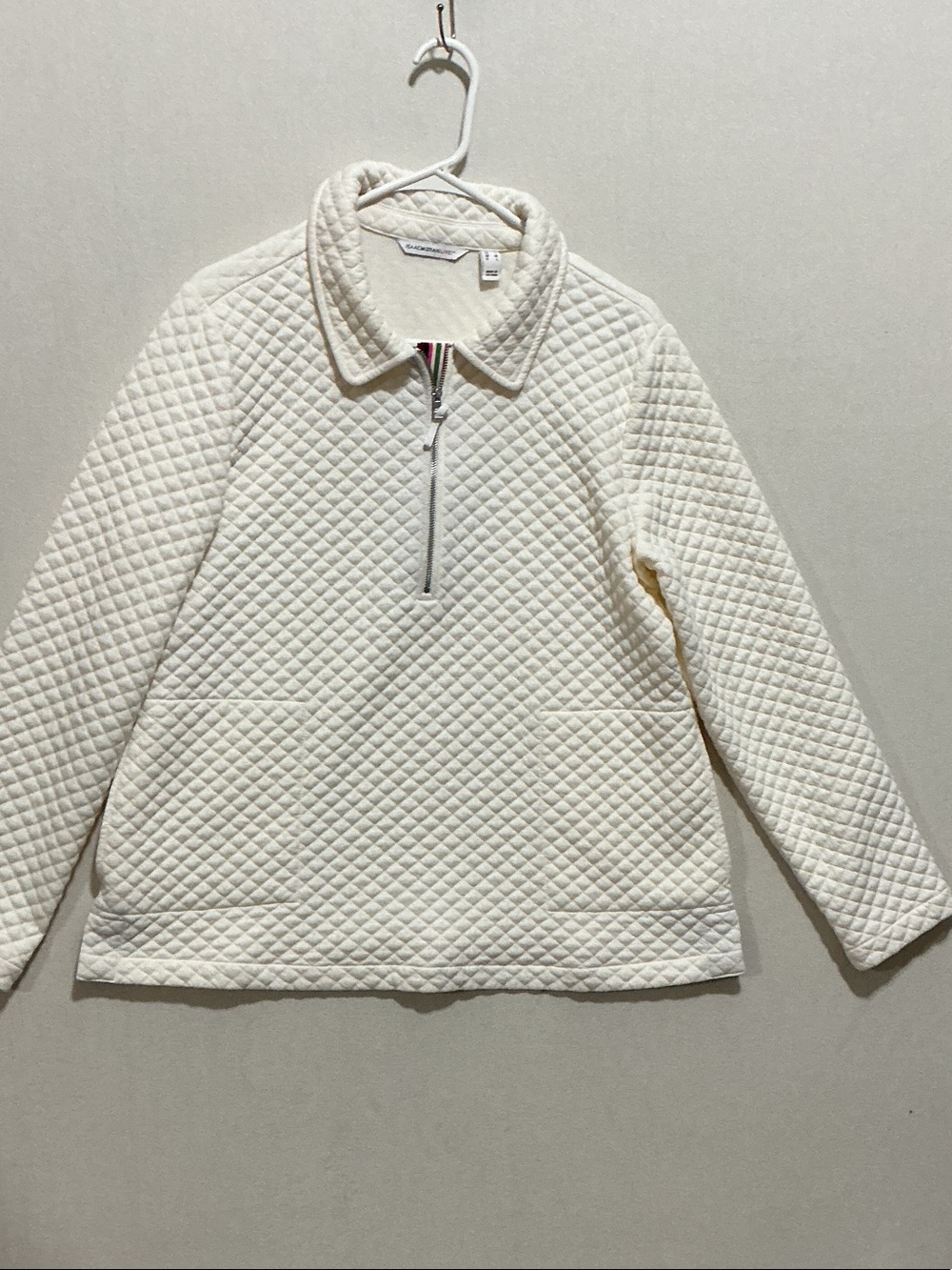 Isaac Mizrahi Quilted Half-Zip Cowl Sweater - Cream